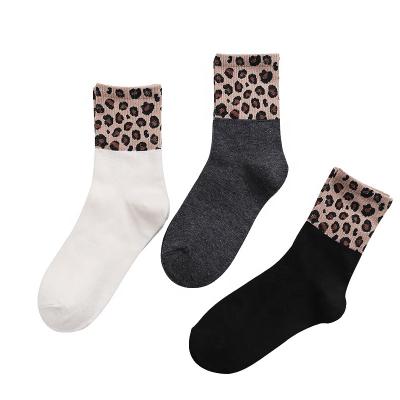 China Antibacterial Fashion Solid Color Elastic Leopard High Bars Woman Short Socks for sale