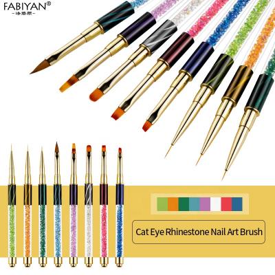 China NAIL Crystal Gradient Acrylic Nail Art Flower Paint Drawing Liner Sweep Pen Rhinestones Handle Design Cat's Eye Brush for sale