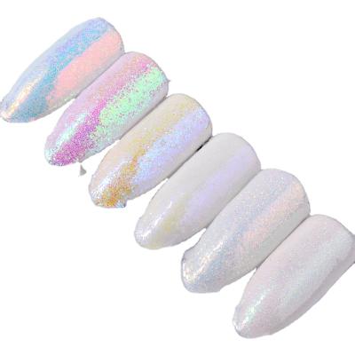 China DIY Nail Art Aurora White Mermaid Dust Colorful DIY Decoration Design Gel Holographic UV Nail Art Glitter Powder for sale