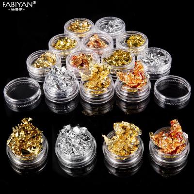 China Popular Nail Tips Copper Silver Nail Art Glitter Slice Nail Sequins Gold Foil Flake Nail Paillette Sticker 12 Jars for sale