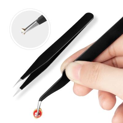 China 2020 Bestselling Manicure Professional Black Color Led Curved Stainless Steel Tweezers for sale