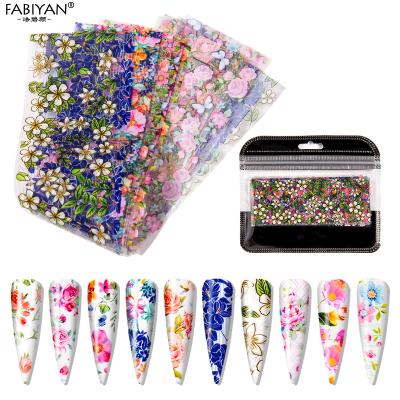 China Plastic Colorful Nail Art Foil Flower Set 10/15 PC Assorted Design Pink DIY Gel Sticker Floral Accessories for sale