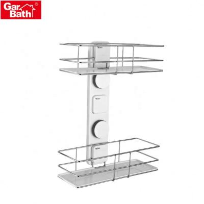 China Vacuum Suction Cup Fixed Hot Selling White Bathroom Shampoo Rack Stainless Steel Suction Cup Storage Rack for sale