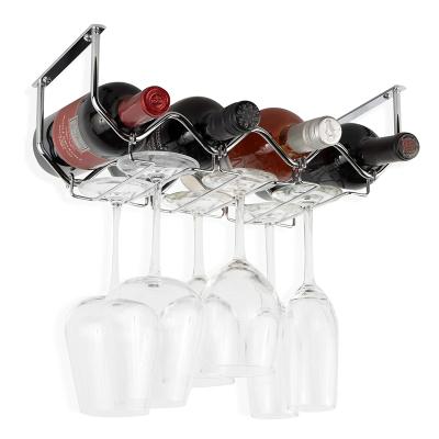 China Viable Under Cabinet Stemware Wine Glass Rack Holder Wine Rack Iron Wire Metal Wine Hanging Rack for sale