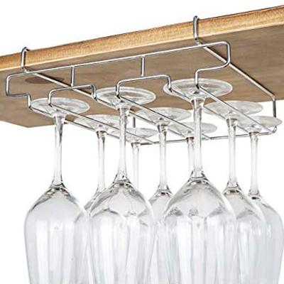 China Sustainable 3 Tier Metal Wire Stemware Rack Bar Kitchen Under Cabinet Wine Glass Hanging Rack for sale