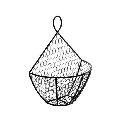 China Wall Mounted Wall Mounted Kitchen Sustainable Wire Storage Bin Metal Fruit Vegetable Black Baskets for sale