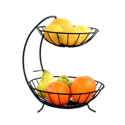 China Rustic 2 Tier Sustainable Fruit Basket Country Style Metal Wire Vegetable Storage Basket For Home Decor for sale