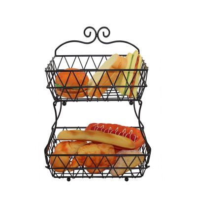 China Viable Home Kitchen 2 Tier Vegetable Storage Universal Detachable Metal Fruit Basket for sale