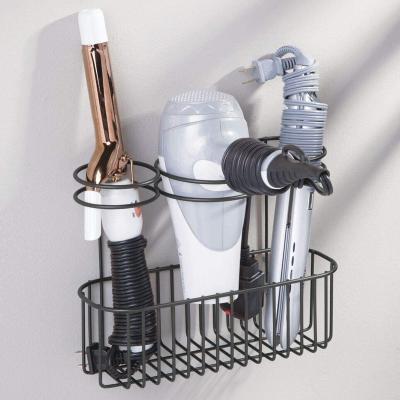 China Viable Bathroom Hair Care Styling Tool Organizer Metal Wire Wall Mount Hair Dryer Holder Rack for sale