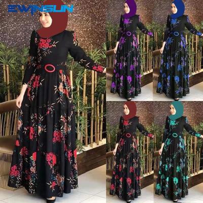 China New workable spring print abaya muslim dresses temperament commuter women print islamic dress non-velvet long skirt dress for sale