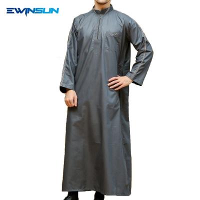 China Cotton/Polyester Ready To Ship Stand Collar Middle East African Arabic Thobe Robe For Islamic Men's Robe Casual Polyester Thobes Fall for sale