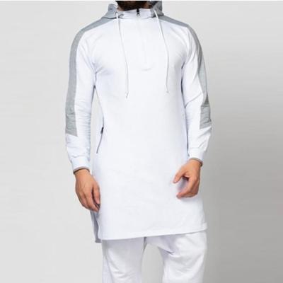 China Islamic Clothing Wholesale Men's Viable Block Long Dress Zipper Pocket Arab Muslim Casual Pullover Hoodies Thobes for sale