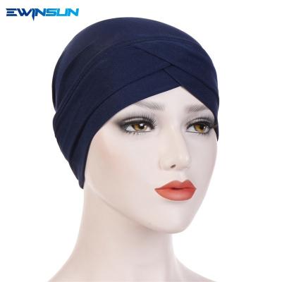 China Hot Selling Muslim Hijab Hijab For Women Stretch New Style Indian Crystal Canvas Turban Muslim Cloth Forehead Cross Hat Bottom Hijab for sale