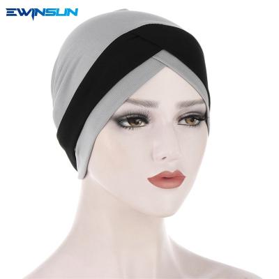 China Hot Muslim Hijab Front Hijab Design Criss Cross Indian Hat For Women Abaya Hijab Turban Canvas Hat Dubai Islamic Bottom Headwear for sale