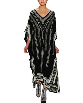 China Women's 100% Casual Anti-Static Beach Holiday High Quality Polyester Ladies Swimwear Blouse V-Neck Long Dress Women Cover Up for sale