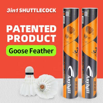 China Original Factory Stable 222 Cheap Price High PU Head Class B Goose Feather Hybrid Badminton Shuttlecock For Intermedium Training for sale