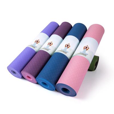 China Eco-friendly Wholesale Custom Logo 6mm Side Fitness Double Tape Yoga Mat With Stance Line for sale