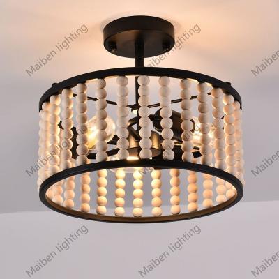 China Home Exterior Mounted Decorative Wood Beaded Northern Europe Pendant Light Chandeliers Wooden Beads Bedroom Ceiling Lamp for sale