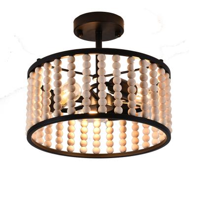 China Home Exterior Mounted Decorative Wood Beaded Northern Europe Pendant Light Chandeliers Wooden Beads Bedroom Ceiling Lamp for sale