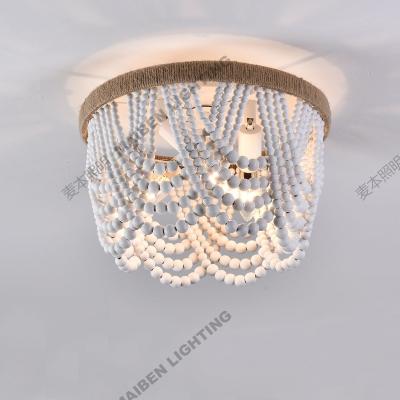 China Outdoor Mounted Hemp Rope Ceiling Lamp For Bedroom Decor Lights Chandelier Farmhouse Wood Beaded Ceiling Fixtures L for sale