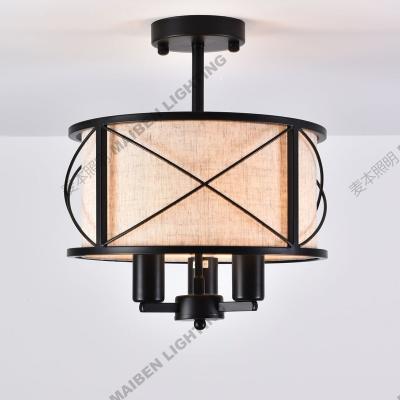 China Modern Decorative Indoor Lighting Semi Flush Mount Ceiling Light Fabric Drum Shade Decor White White Lights for Bedroom,Dining Room,Hallway,Living Room for sale