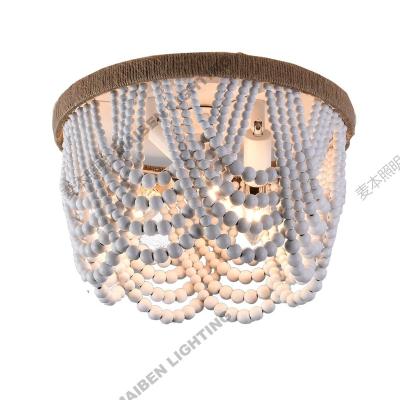 China Outdoor Mounted Wood Beaded Antique Rustic Indoor Ceiling Light Lighting For Bedroom Decorative Lighting Wood Lamp for sale