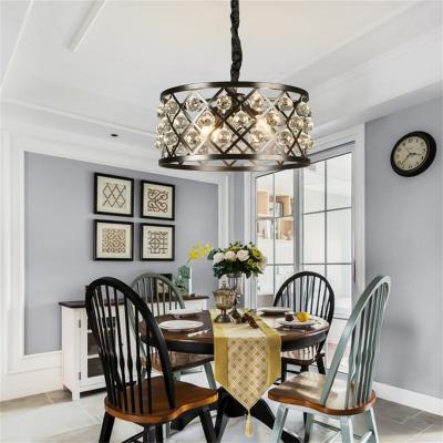 China Factory Price Round Industrial Light Luxury Dining Room Table Light Pendent Black Classic Crystal Chandelier for sale