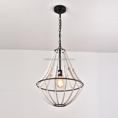 China Farmhouse Home Decorative Wood Beaded Pendant Light Wooden Beads Decorated Dining Lamp Northern Europe Chandeliers for sale