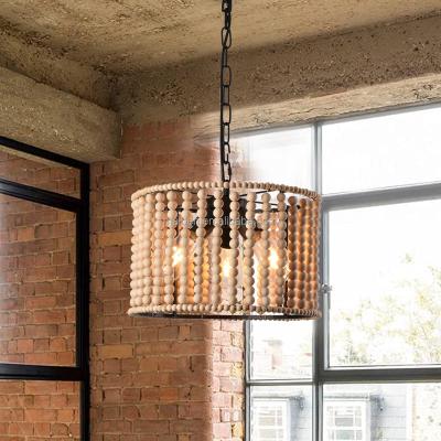 China Farmhouse Factory Price Vintage Home Light Fixture Pendant Light For Dining Room Antique Handcrafted Wood Beads Light Chandelier for sale