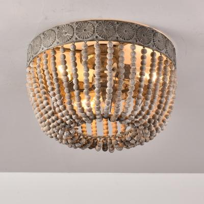 China Home Decorative Antique American Farmhouse Lighting Fixtures Bedroom Ceiling Light Round Lamp Outdoor Wood Beaded Ceiling Lamp for sale