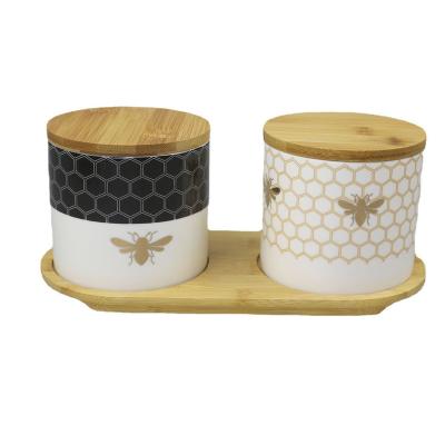 China Ethiopian Freshness Preservation Custom Set Of 2 Coffee Canister With Decal And Bamboo Lid And Tray for sale