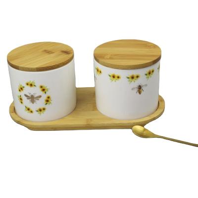 China Sustainable Ethiopian Custom Set Of 2 Coffee Canister With Decal And Bamboo Lid And Tray for sale