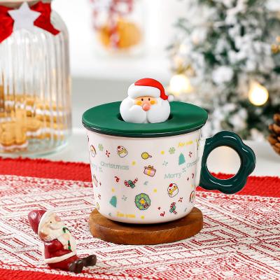 China 2022 Viable Christmas Tea Mug Hot Selling Ceramic Color Glazed Christmas Ceramic Coffee Mug With Lid for sale