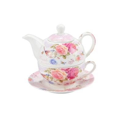 China Viable European pastoral style ceramic teapot and cup pink flowers with saucer for sale