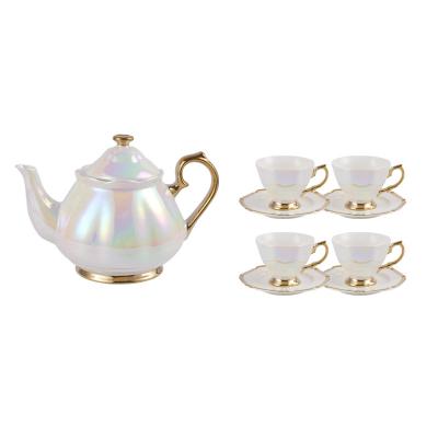 China Sustainable Pearl Glazed Porcelain Teacup Set With Ceramic Teapot And Teapot Cup Sets for sale