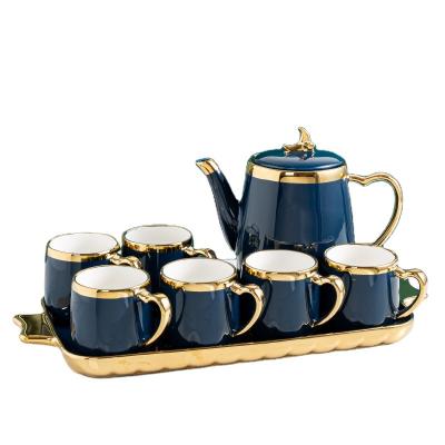 China 2022 Viable Gift Hot Selling Luxury Porcelain Coffee Tea Set With Gold Decor Ceramic Teapot And Cup Set Turkish Tea Set for sale