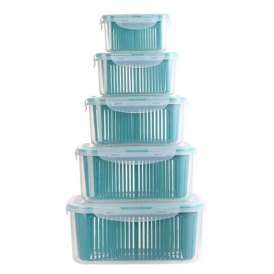 China Freshness Preservation 5 Pcs Fresh-Keeping Multifunctional 3-in-1 Draining Container Crisper with Strainers for Different Sizes of Food Storage for sale