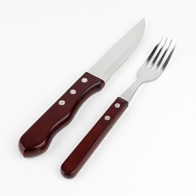 China Sustainable Profession Handle Stainless Steel Wooden Forks And Knives Set For Carving Cutlery Sets for sale