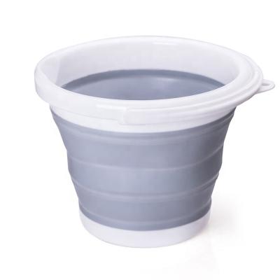 China 10L Silicone Viable Round Pail Scrunch Buckets Collapsible, Universal Space Saving Bucket with Sturdy Handle for Washing for sale