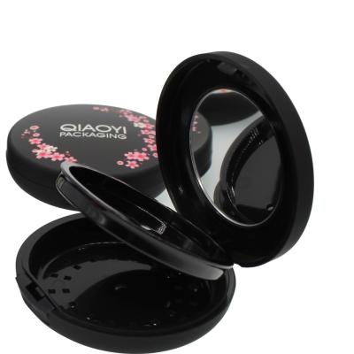 China Hot Sale Cosmetic Powder Container Black Compact Round Case With 3D Printing For Sale for sale