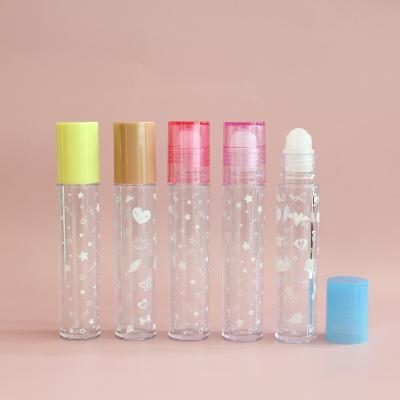 China Clear Round 8ml Cosmetic Empty Roll On Tube With Printing Purple Lip Oil Tube Top Wholesale Custom Roll On Roll Tubes for sale