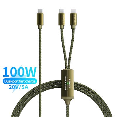 China MP3/MP4 Player Type-C To Type C 5A 20V 100W PD Qc3.0 100 Watt 3 Laptopp Metal Fast Charging Type-C+Type-C Data Braided 2 In 1 Usb Cable for sale