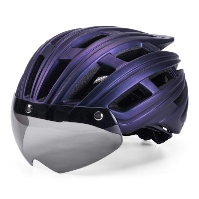 China Bicycle Cycling Head Protection Road Bike Helmet Adult Bicycle Helmets with Magnetic Windshield Goggle and Rear Warning Light for sale