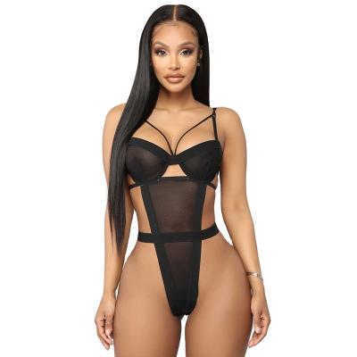 China Valentine Bodysuit Teddy Deep V Hollow-out Design Hidden Gusset Deep V Back Cutout Lingerie Women's Lower Lingerie Leopard Lace Sheer Print Sexy Lingerie for sale