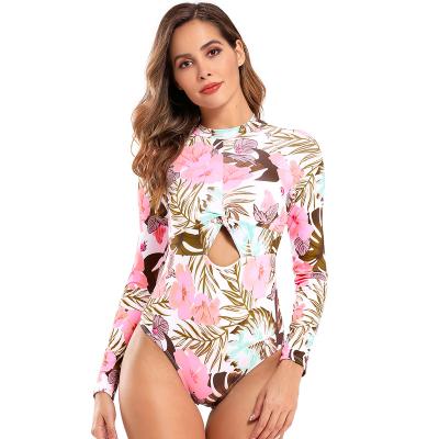 China 2022 New Small Long Sleeve Swimsuit Conservative Cool One-Piece Surf Breathable Printed Sporty Swimwear for sale