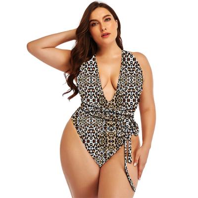 China Plus Size Fashion 5 Color Leopard Print Sexy Large Size Strap Bikini One Piece Swimsuit For Women for sale