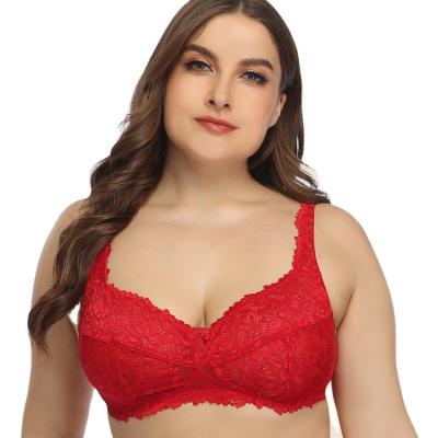 China QUICK DRY in plus size lady bra plus size lace bra ladies transparent wire sexy comfortable red running underwear for sale