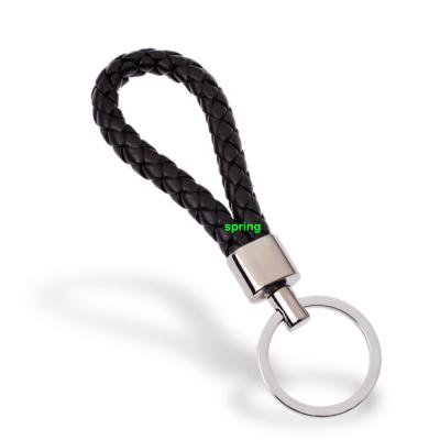 China Quality Woven PU Braided Rope Wrist Strap Key Chain Strap Genuine Leather Car Key Ring Chain for sale