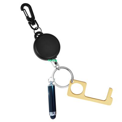 China Open Door Portable Free Tool Touch Badge Holder Retractable Metal Badge Key Chain Reel with Capacitive Screen Stylus Pen for sale