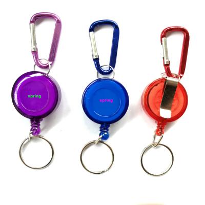 China New Promotion Retractable Metal Key Chain ID Card Badge Reel Holder, D Shape Carabiner Badge With Keyring for sale